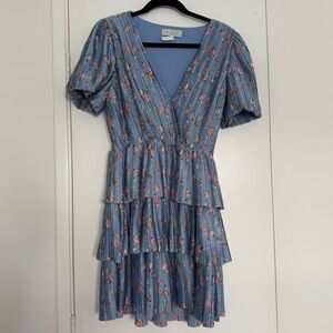 Wayf Blue Floral Pleated Mini Dress size medium